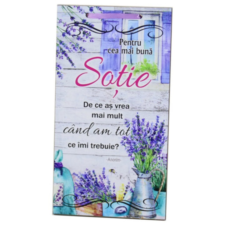 Tablou Personalizat din Lemn, Mesaj de apreciere si iubire, "Pentru cea mai buna Sotie", Cadou Romantic, 15 x 27 cm, 130 g, Materiale Premium, Design Incantator, Perfect pentru aniversare, Declaratie sincera de afectiune, Ideal in orice moment, Vadrami