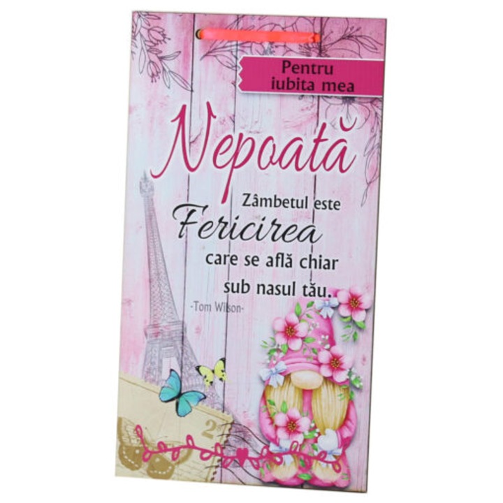 Tablou Personalizat din Lemn, Mesaj de apreciere si iubire, "Pentru iubita mea Nepoata", Cadou Romantic, 15 x 27 cm, 130 g, Materiale Premium, Design Incantator, Perfect pentru aniversare, Declaratie sincera de afectiune, Ideal in orice moment, Vadrami