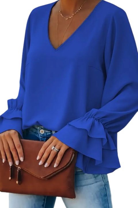 Елегантна блуза VOGUET с бухнали ръкави, синя XL
