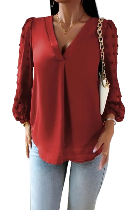 Bluza eleganta cu maneci voal picouri, Rosu