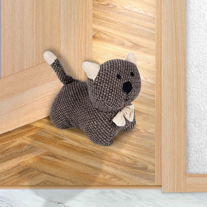Ajtóütköző, Home Styling kollekció, macska, poliészter, 20 x 14 x 18 cm, barna