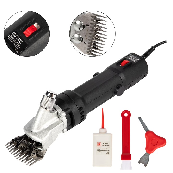 Professzionális elektromos nyírógép, Bestia Neagra Campion Profi juhok, kecskék, tartozékokkal, 220V, 1000W, 6 sebesség