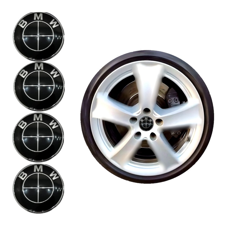 Set Capace Giroscopice 68 mm MAKERZ Compatibile BMW pentru jante OEM - sigla Aluminiu Negru Complet