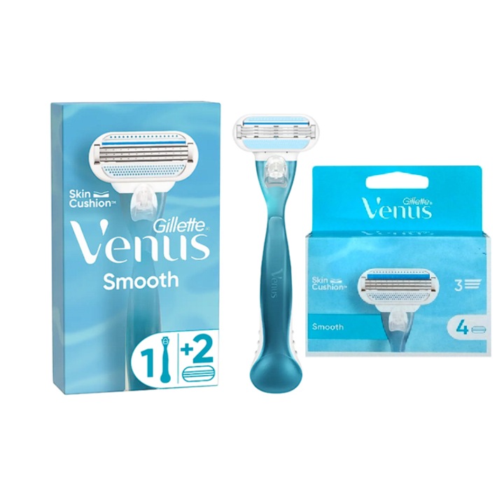 Pachet Gillette Venus aparat de ras pentru femei Venus Smooth 3 Lame cu 2 rezerve +4 rezerve