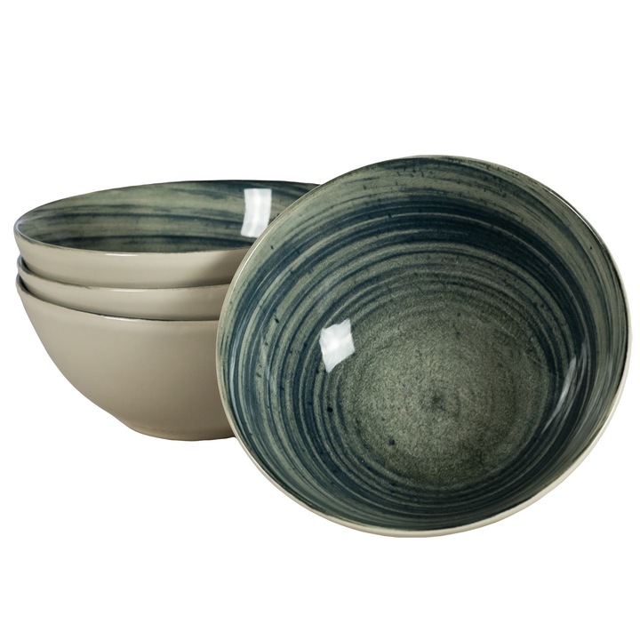 Set 4 boluri, 600 ml, Whirlwind, Cesiro, Alb Ivoire cu negru