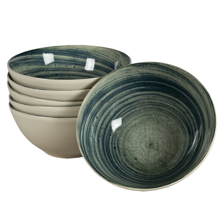 Set 6 boluri, 600 ml, Whirlwind, Cesiro, Alb Ivoire cu negru