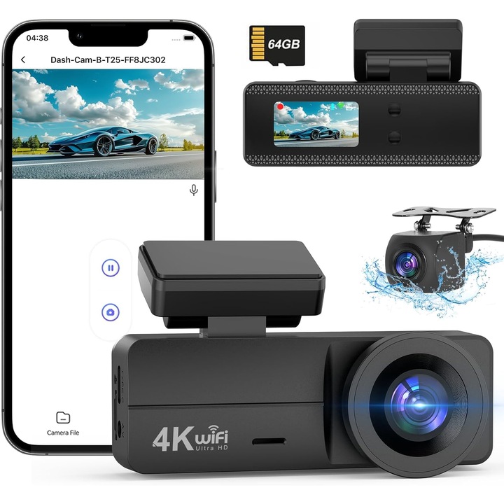 Xenomo ROUTE-X DVR камера за кола, ултракомпактна камера за управление, ULTRA HD 4K, нощно виждане, G-сензор, цикличен запис, 170° ъгъл на заснемане