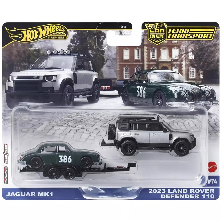 Комплект от 2 автомобила Hot Wheels Premium, 2023 Land Rover Defender 110 & Jaguar MK1, 1:64