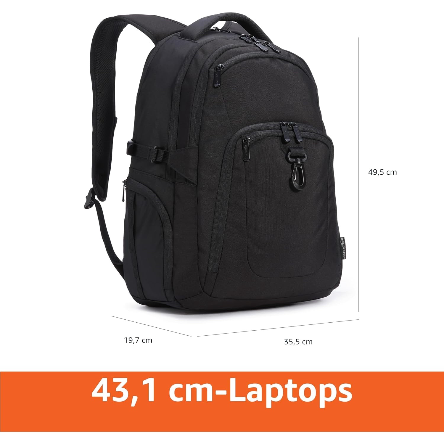 Rucsac pentru Laptop Amazon Basics, pentru laptopuri pana la 17 inch, poliester, rezistent la apa, Negru