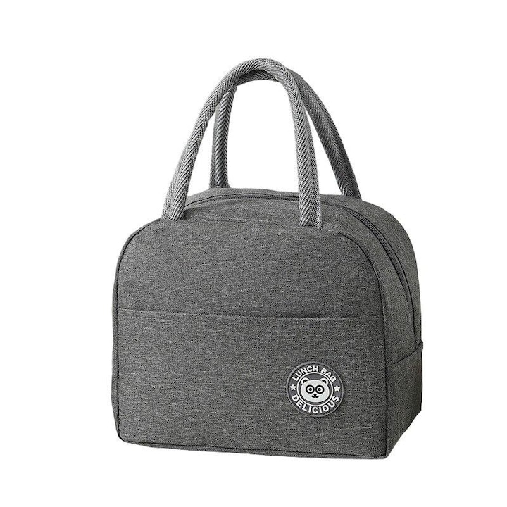 Компактна термочанта за обяд, 22x13x19 см, сива - с изолирано фолио, джоб с цип, удобни дръжки