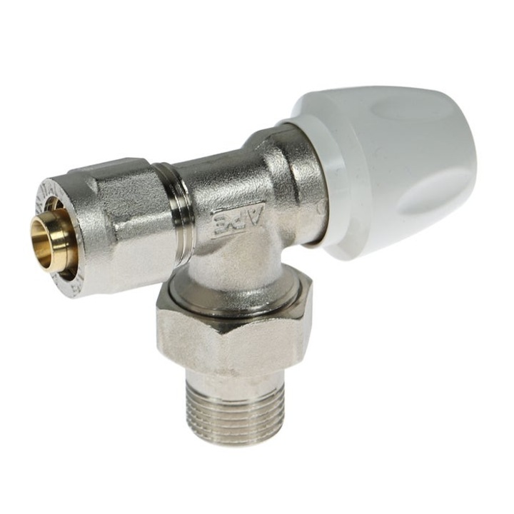 Robinet calorifer tur, de colt, cu conector pentru teava PEX, APE, alama, 1/2"