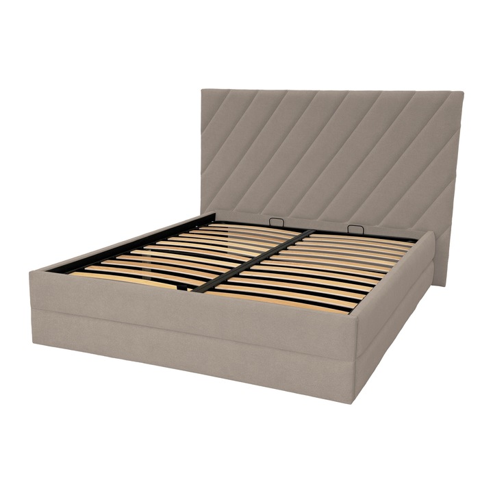 Pat tapitat Stone Luxury cu spatiu de depozitare si somiera rabatabila, cappuccino, C11, 180x200 cm