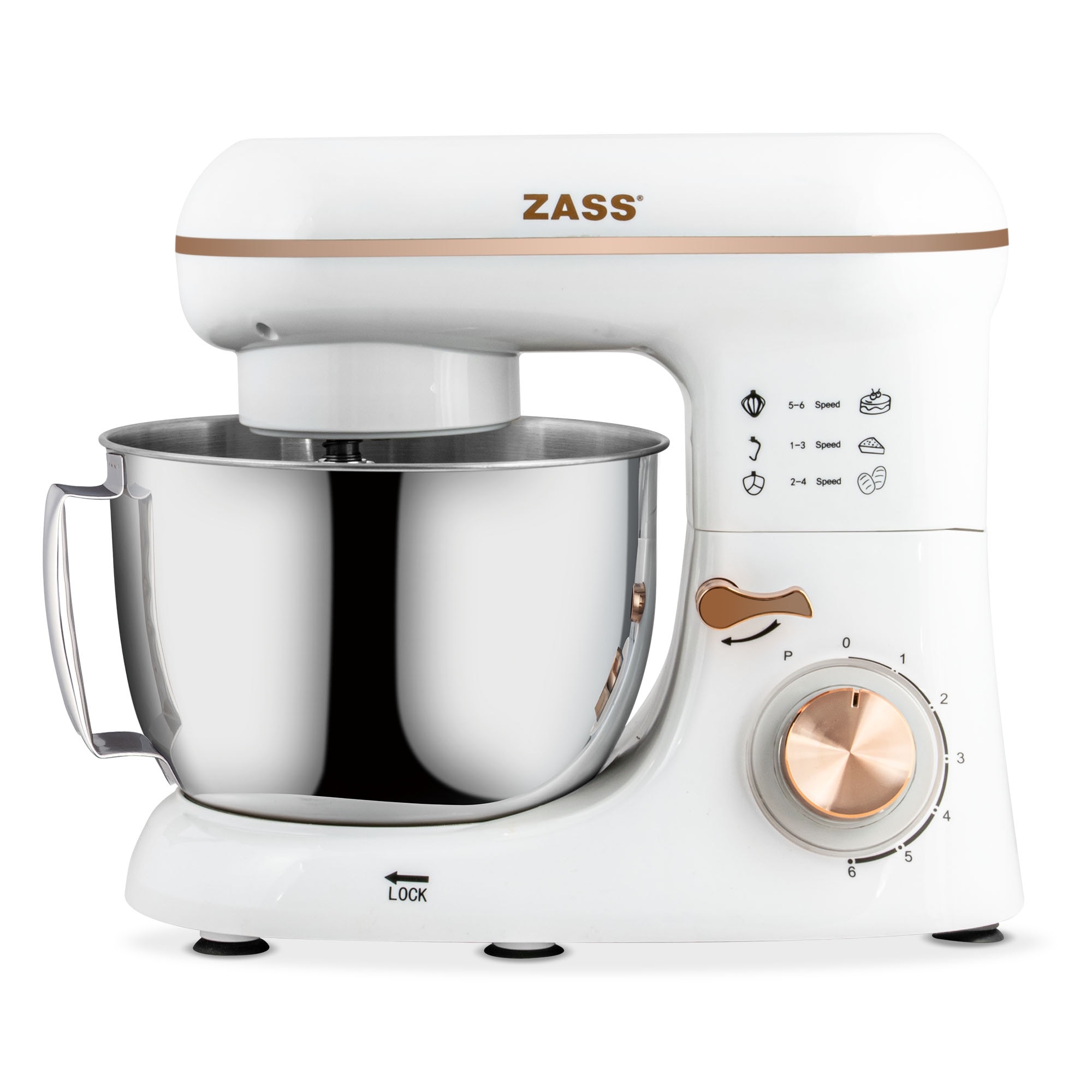 Pachet Mixer planetar Zass ZPSM 21 Rose Gold, culoare Alb cu Tava