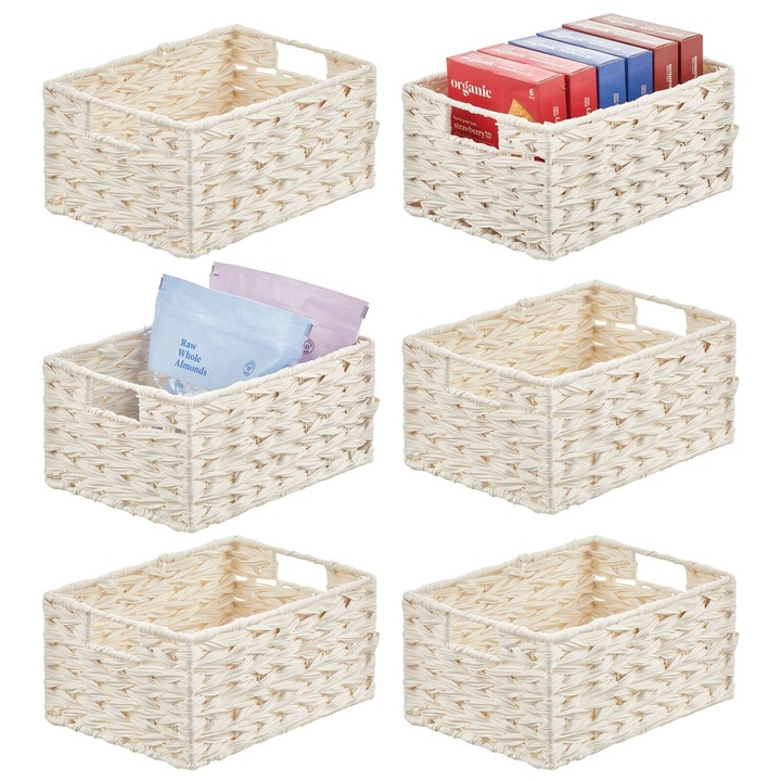 Плетена, правоъгълна пластмасова кошница за съхранение 40,6x30,5x15,2 см - комплект от 6 - бяла