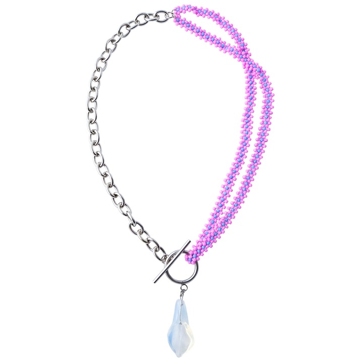 Colier Handmade Unicat, Margele de Nisip si Cristal Opalit