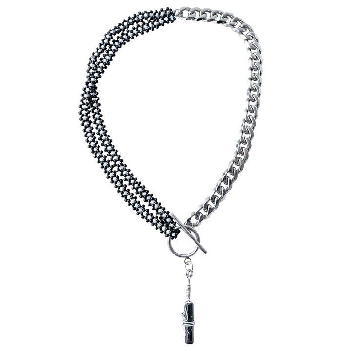 Colier Handmade Unicat, Margele de Nisip si Cristal Natural Turmalina