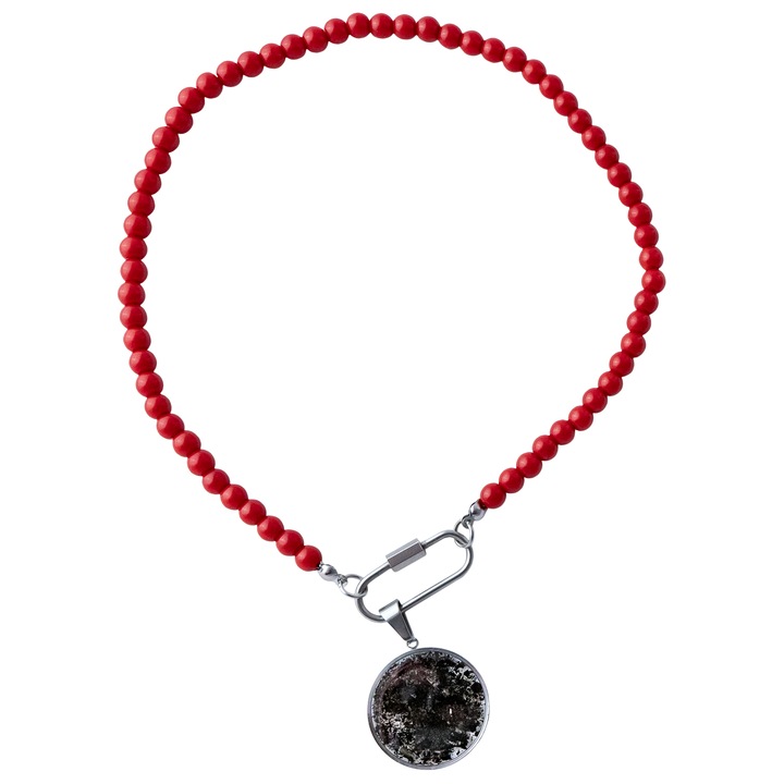 Colier Handmade, Bucurestiul Purtabil, Cristale Naturale Coral Rosu, 39 cm