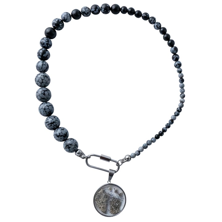 Colier Handmade, Bucurestiul Purtabil, Cristale Naturale Obsidian, 40 cm