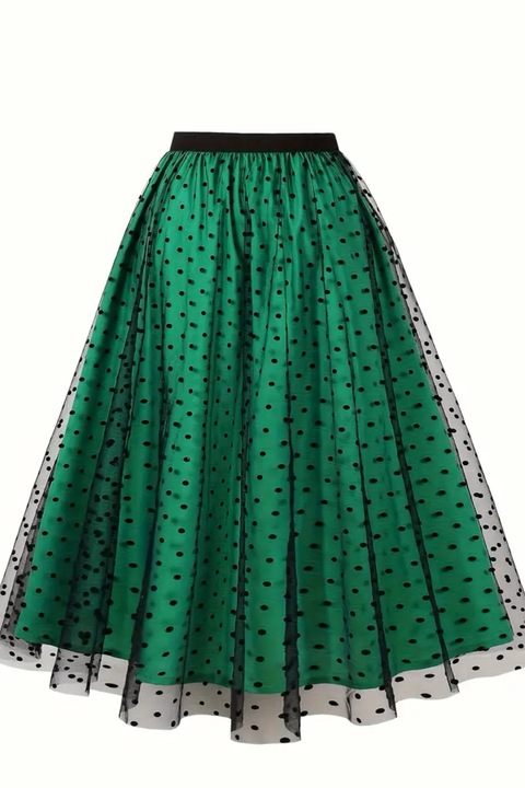 Fusta midi VOGUET din tulle cu buline, Verde