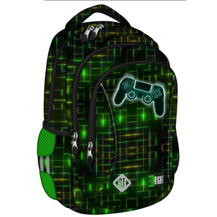 Ghiozdan Prescolari, St.Right, 3 Compartimente, Impermeabil, Neon Pad, 39x27x17cm