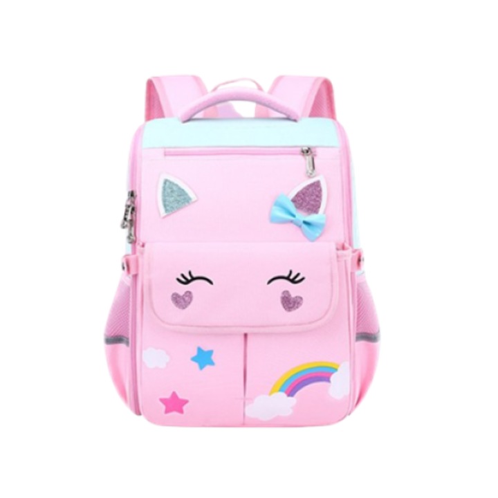 Iskolatáska, 29x16x37 cm, macska, rózsaszín