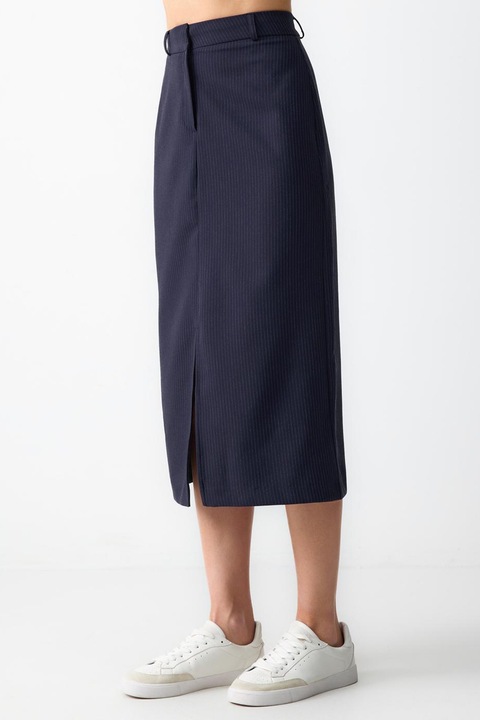 JIMMY KEY, Fusta midi dreapta cu slit frontal, Bleumarin, XL