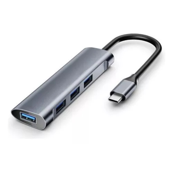 Kludoo® USB-C hub, 4 USB 3.0 port, Q-UH120, ezüst – ultragyors átvitel és kompakt kialakítás