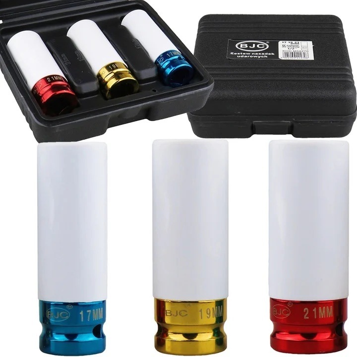 Set 3 tubulare lungi impact jante aliaj cu protectie cauciuc 17 19 21mm (M58270)