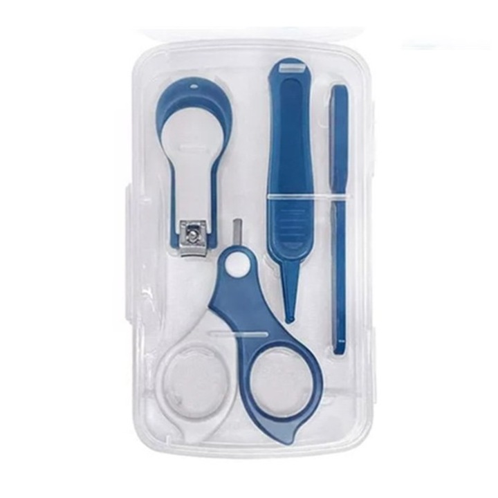 Set 4in1 de Ingrijire Unghii pentru Bebelusi, Cyrax, Cutie de Depozitare Transparenta, 0-6 Ani, 13.6x8x2 cm, Albastru Marin