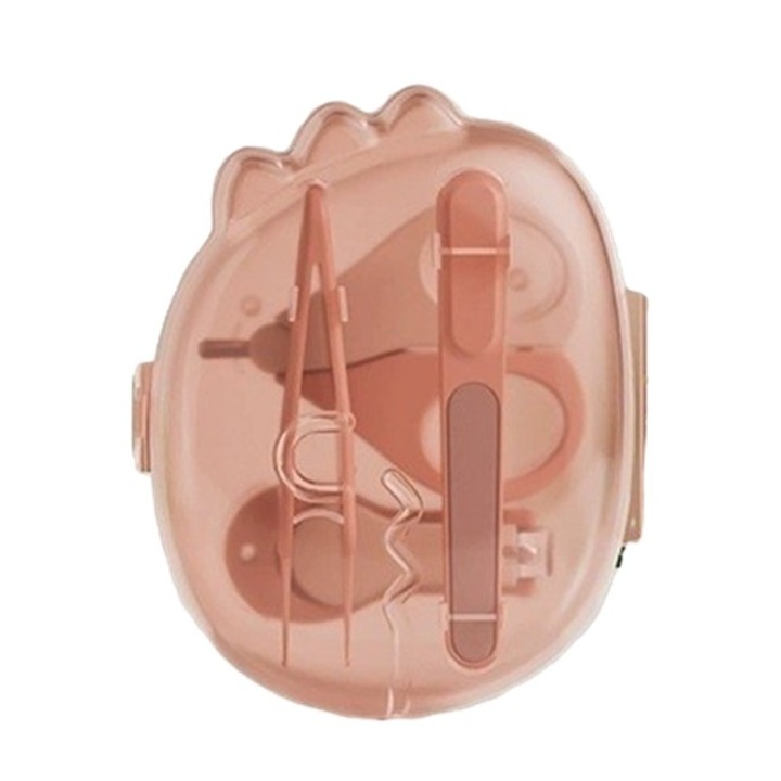 Set 4in1 de Ingrijire Unghii pentru Bebelusi, Cyrax, Cutie de Depozitare Dinozaur Transparent, 0-6 Ani, 11.5 x 9 x 3 cm, Roz