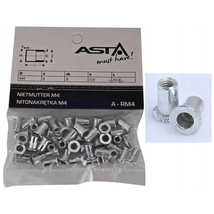 Комплект нитове, Asta, 10x9x1см, 5.9мм