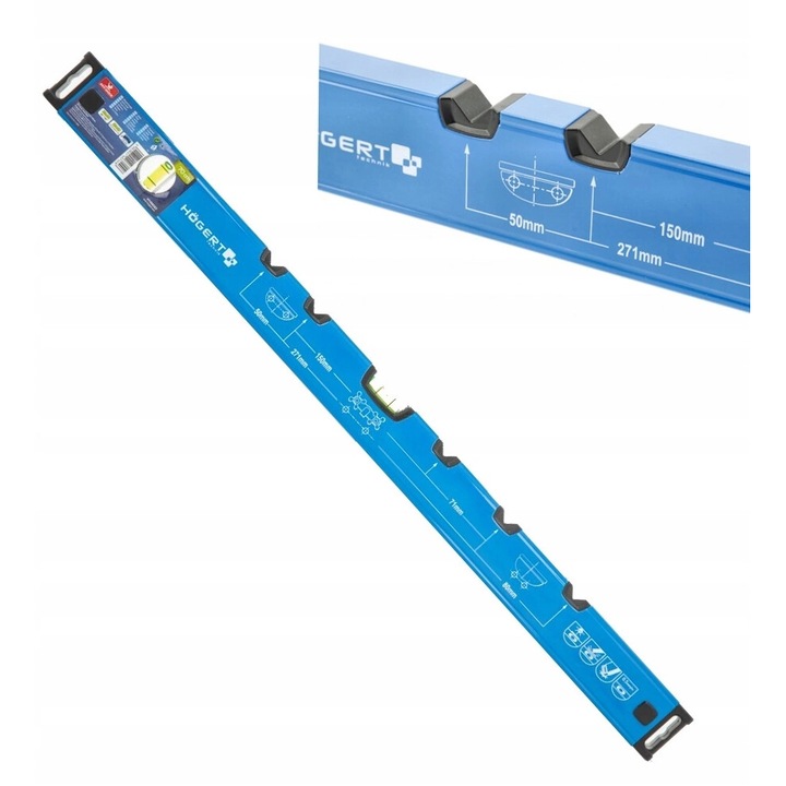 Nivelmetru Hogert, 700 mm, aluminiu, 90° si 180°, 0,5 mm/m