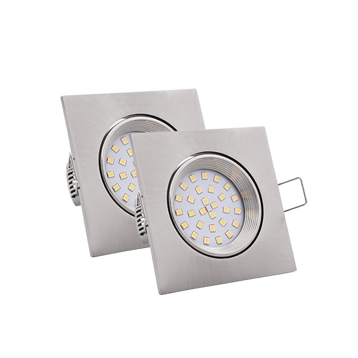 Комплект от 2 LED прожектора за вграждане, Lumare, 4W, 2700 K, сребрист, IP44, диаметър 75 mm