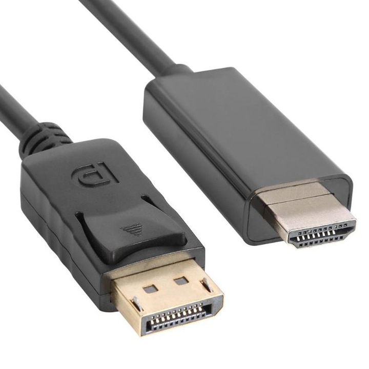 Cablu Adaptor DisplayPort la HDMI 1.5m, Cablu pentru LCD, PC, AV, Monitor DP tata la HDMI tata, Rezolutie pana la 1920 x 1200 @ 60 Hz, Negru
