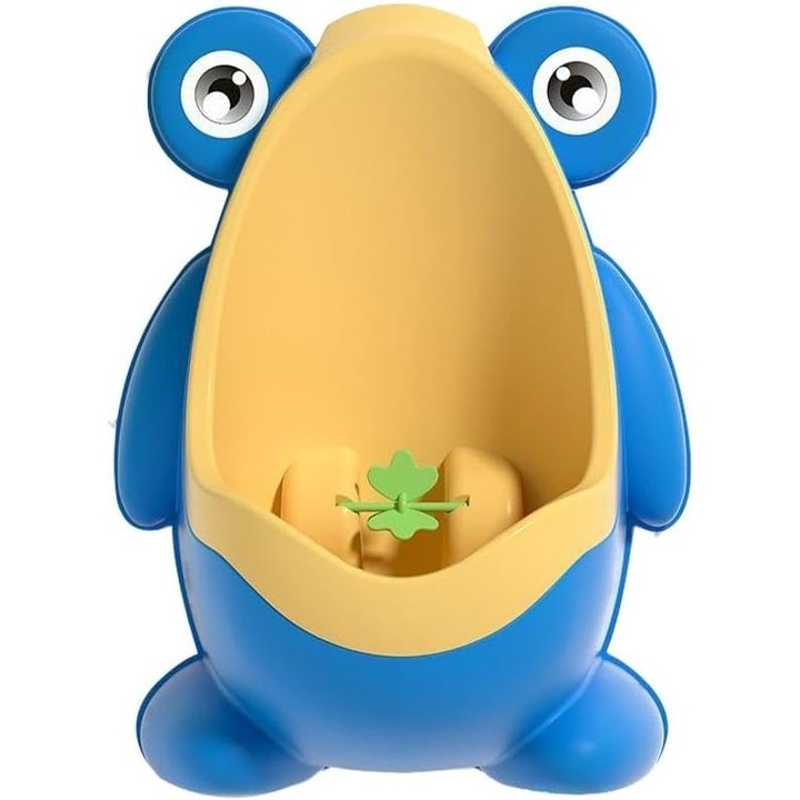 Писоар за момчета, Flippy, 0-8 години, форма на жаба, включена четка, монтиран на стена, включена самозалепваща се кука, 29 x 22,5 см, син