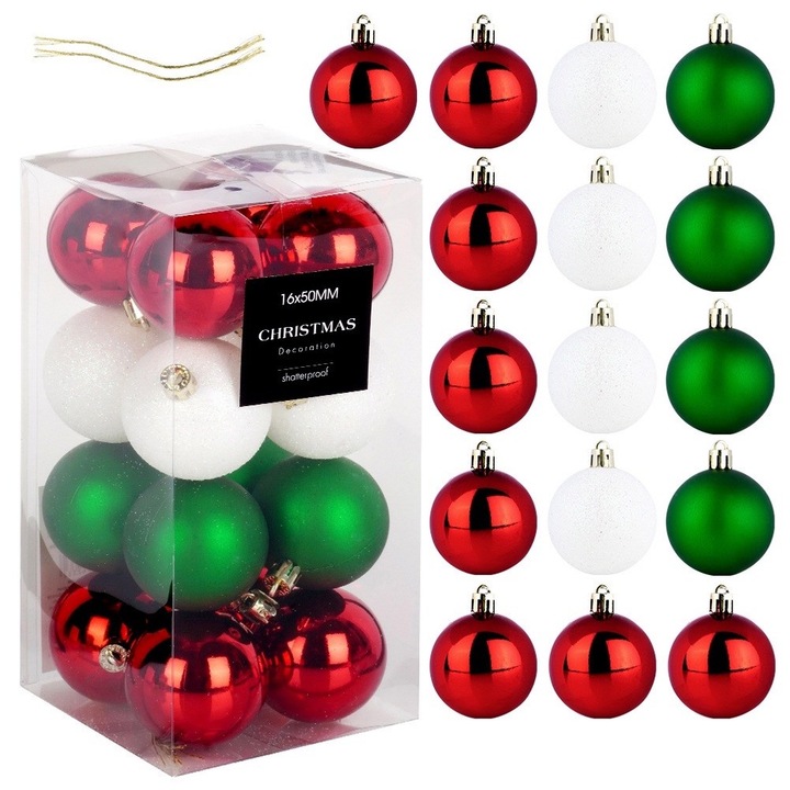 Globuri, Vilde, Podoabe Incasabile, Aspect Elegant, Ideale Pentru Bradul De Craciun Si Decoratiunile De Craciun, 5 cm, Rosu, Verde, Alb
