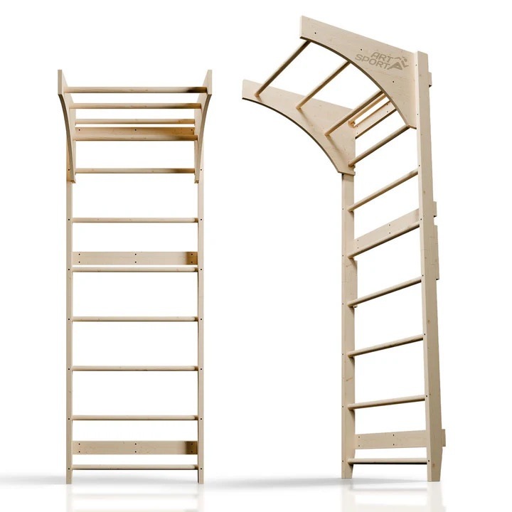 Spalier de gimnastica, capacitate 170 kg, lemn de pin, bara reglabila pe inaltime, 220 cm