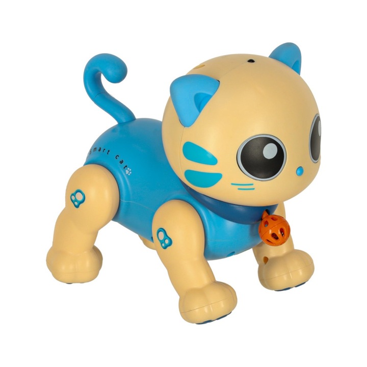 Pisicuta robot interactiva cu telecomanda care merge danseaza si canta, albastru