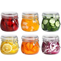 Set 6 Borcane Sticla 500ml Elindor® Capace Etanse, Garnitura Silicon, Depozitare Alimente, Condimente, Zahar, Cereale, Dulceata Transparent