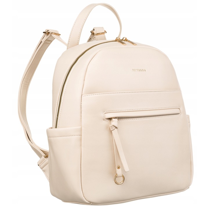 Rucsac dama, Peterson, Impermeabil, Casual, 33 x 30 x 13 cm, Piele ecologica, 6 buzunare, Bej