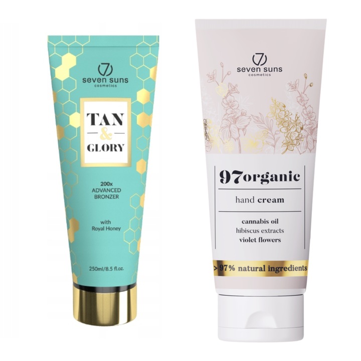 7suns Tan&Glory 200x Mega Bronzer Edition, 250 мл, естествен тен, комплект крем за ръце 75 мл