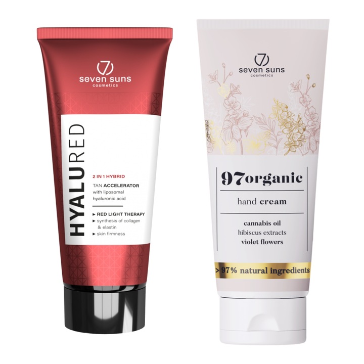 Ускорител на тен, 7suns, HyaluRed с хиалуронова киселина, Крем за ръце 75 мл, Бял