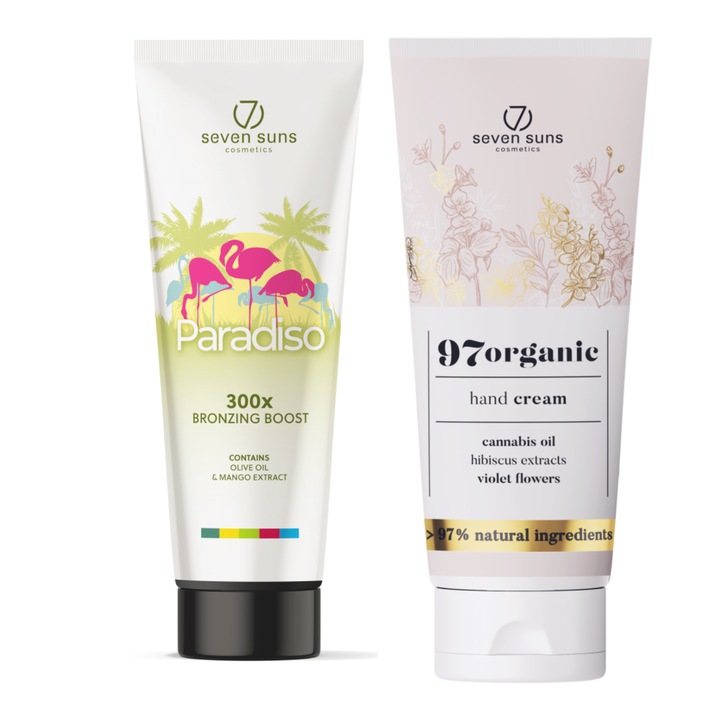 7suns Paradiso Set autobronzant 250ml + Crema de maini 75ml, alb, unisex