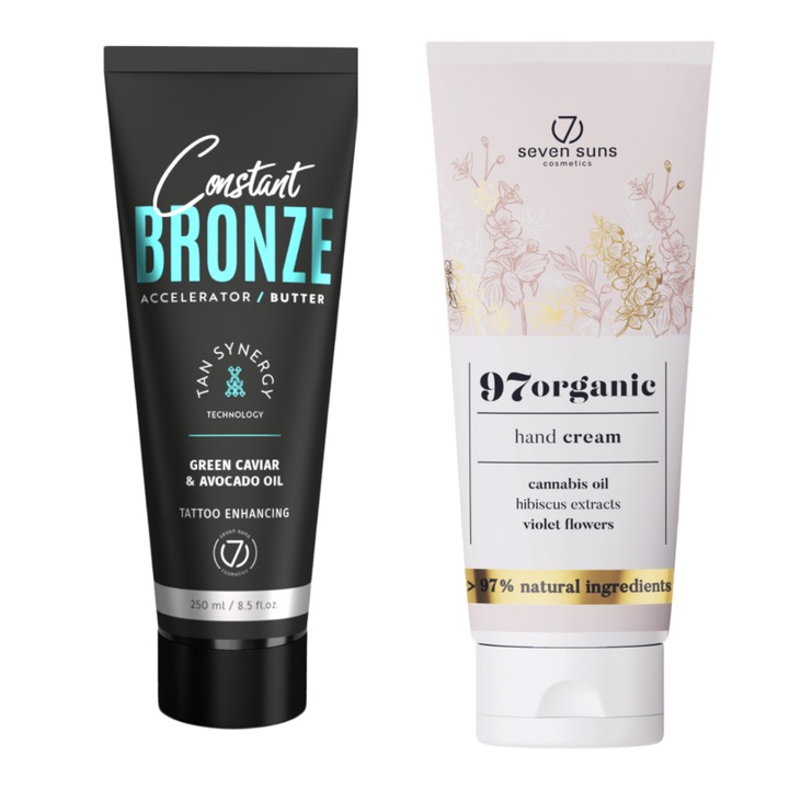 7suns Constant Bronze önbarnító vaj 250ml + kézkrém szett 75ml, világoskék