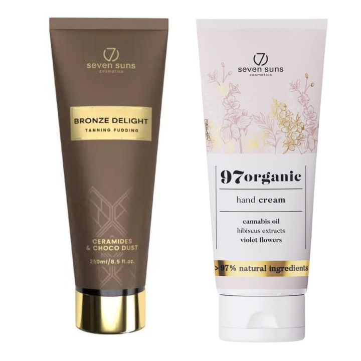 7suns Bronze Delight bronzosító krém 250ml + kézkrém szett 75ml, intenzív barna színű