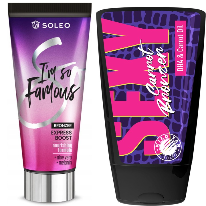 Soleo Bronzer autobronzant I'm So Famous 150ml + Wild Tan Sexy Carrot 125ml, unisex, normal, parfum Hollywood si floare de banana