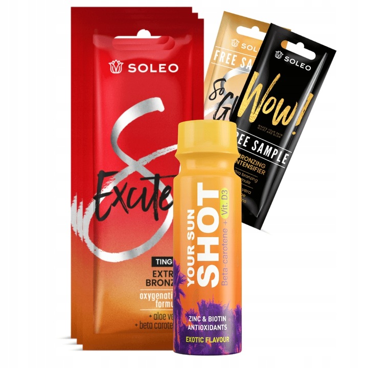 Комплект за самобронзант Soleo Excited 3x15ml с изтръпващ ефект, 1x Sun Shot 80ml, за нормална кожа, унисекс