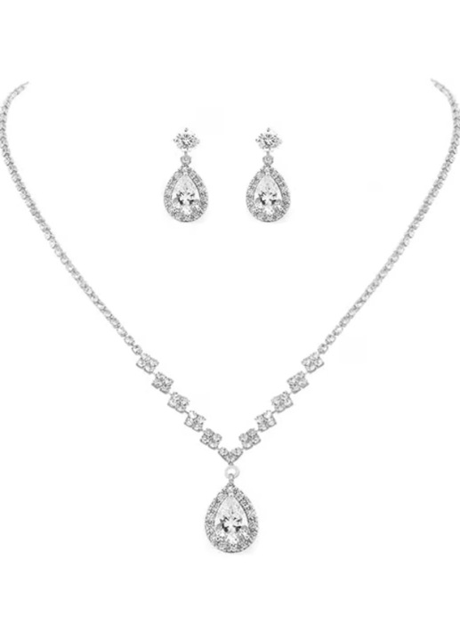 Set bijuterii cu strasuri format din colier si cercei - GR40883