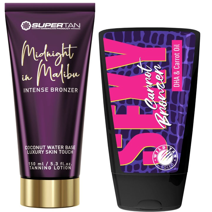 Önbarnító szett Supertan Midnight in Malibu Strong Bronzer + Wild Tan Sexy Carrot, 150ml + 125ml, kókuszvíz, sárgarépaolaj