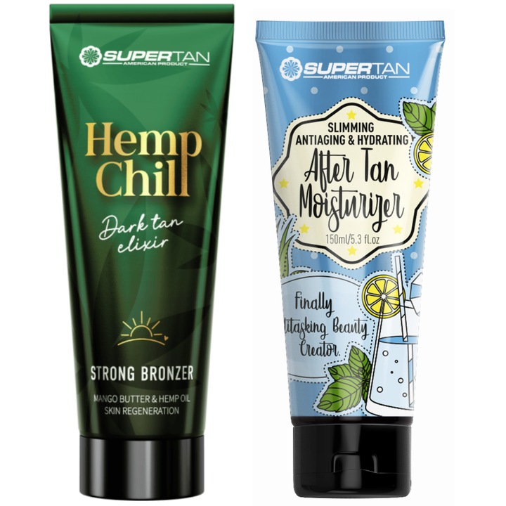 Supertan Hemp Chill + After Tan, мощен тен с екзотични масла, 200 мл, лосион за тяло след тен, 150 мл